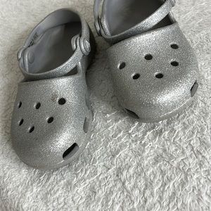 Sparkly silver crocs